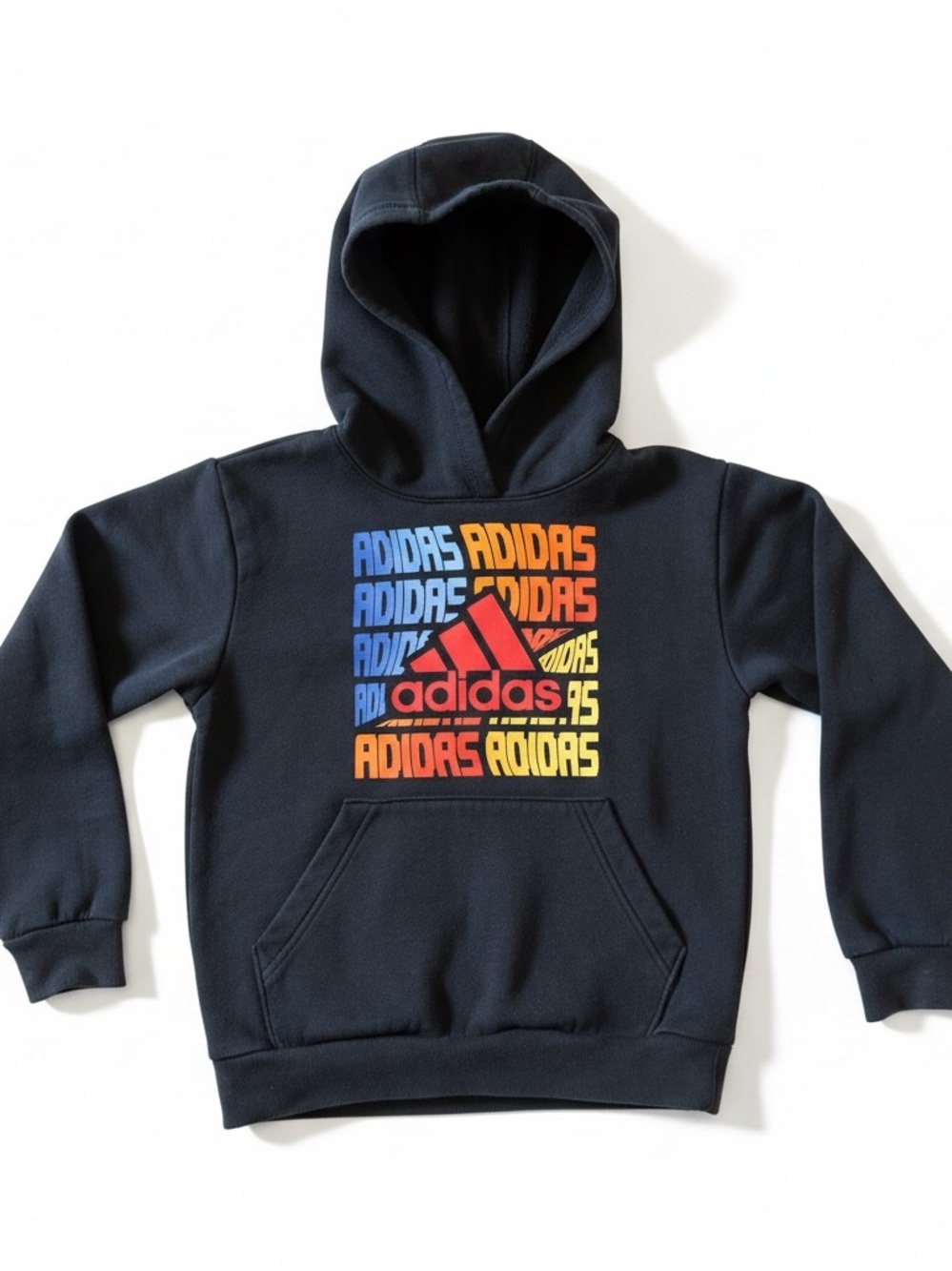 Boys adidas black Hoodie with Blue, Orange & Yellow Logo